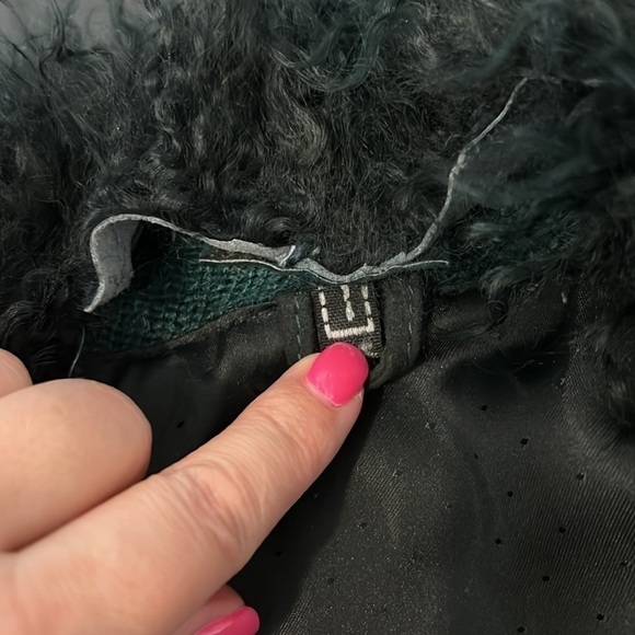 Penny Lane handpainted boho coat, mohair & leather mongolian fur shaggy collar,L - Picture 10 of 15